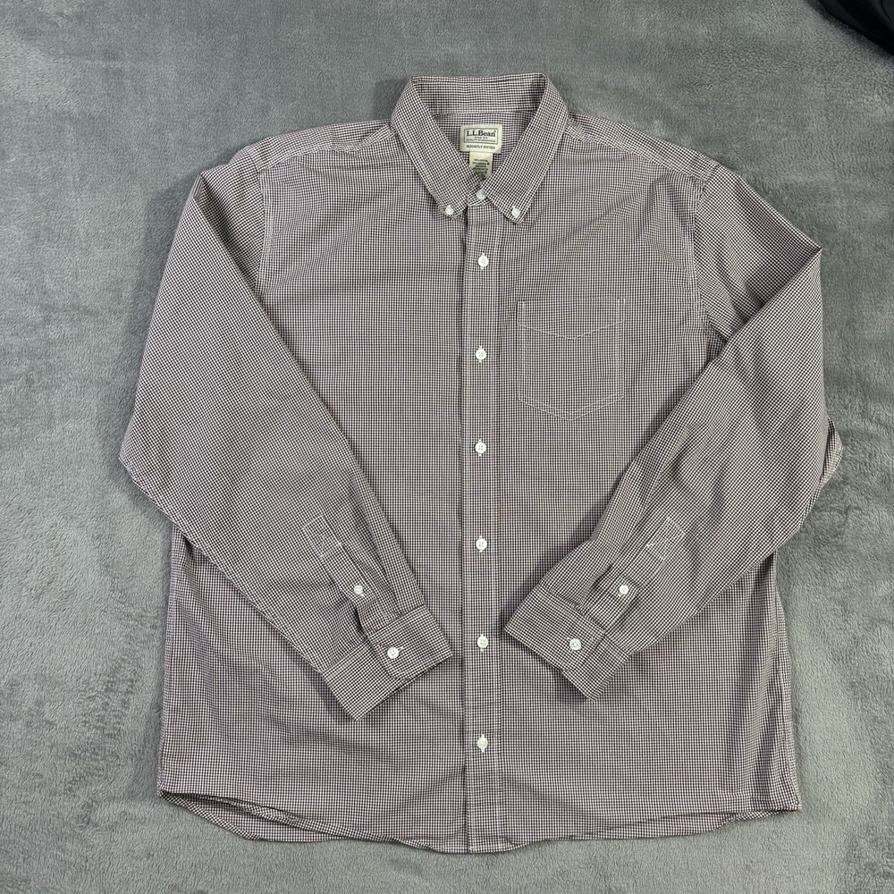LL Bean Shirt Men XL Reg Button Down Coolmax Gingham Long Sleeve Slightly Fitted